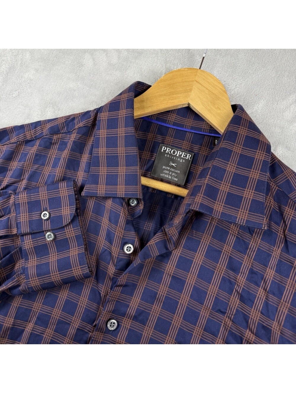 Proper Cloth Men Button Down Dress Shirt Plaid 17.5 Pure Cotton 100 2 Ply Office